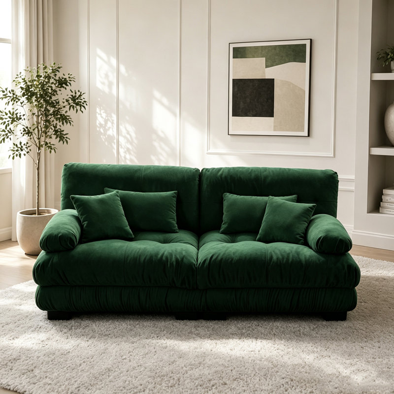 Canapé Cloud, canapé en chenille, Vert + 2 sièges