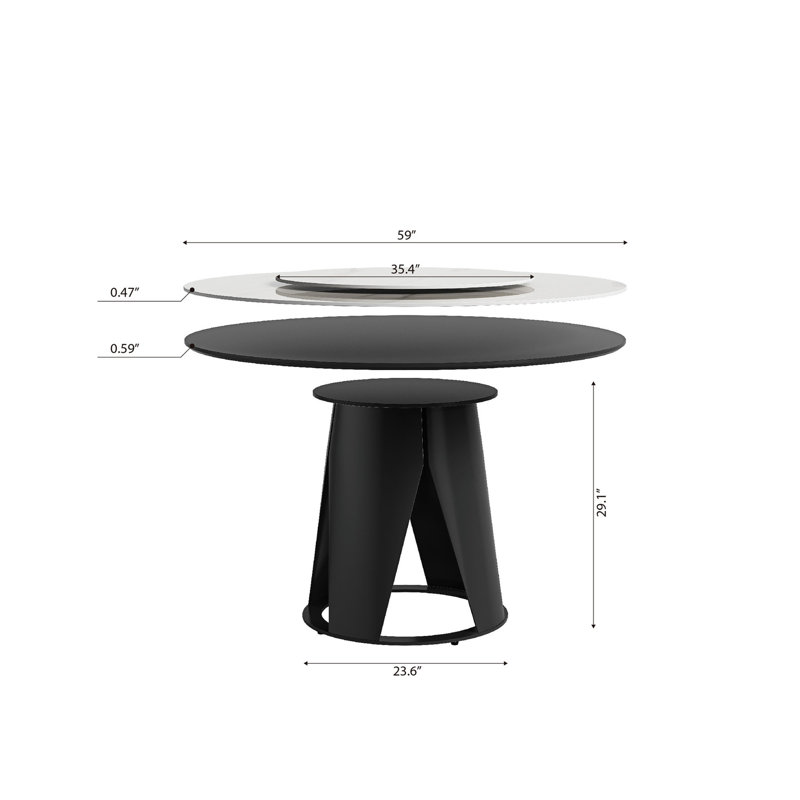 8 tables de salle à manger avec table en marbre de 59 po: pierre frittée, table tournante ronde de 35,4 po, base en métal, 8 chaises en cuir synthétique, magnifique design moderne pour 8 personnes: table en pierre, plateau de table, style