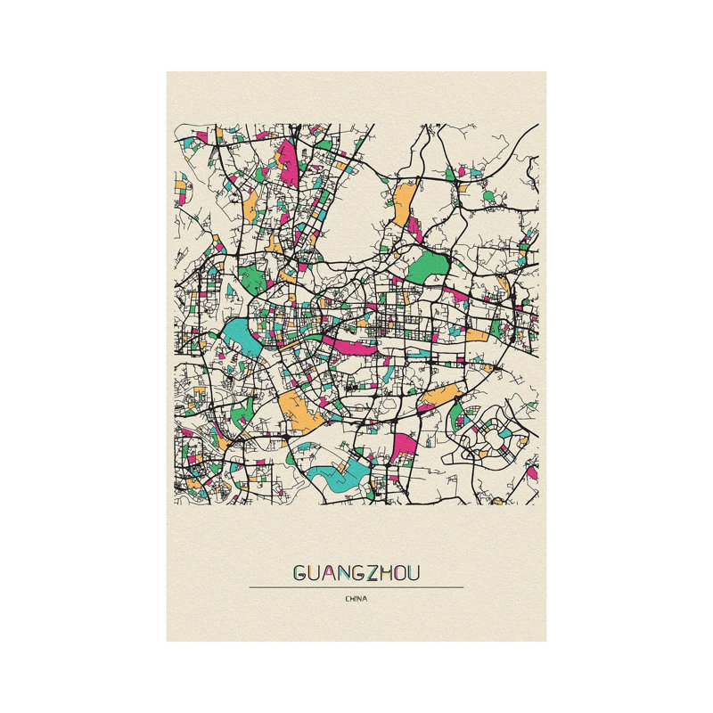 Guangzhou, China Map by Ayse Deniz Akerman - Wrapped Canvas Gallery-Wrapped Canvas Giclée, 20.32 cm H x 30.48 cm W