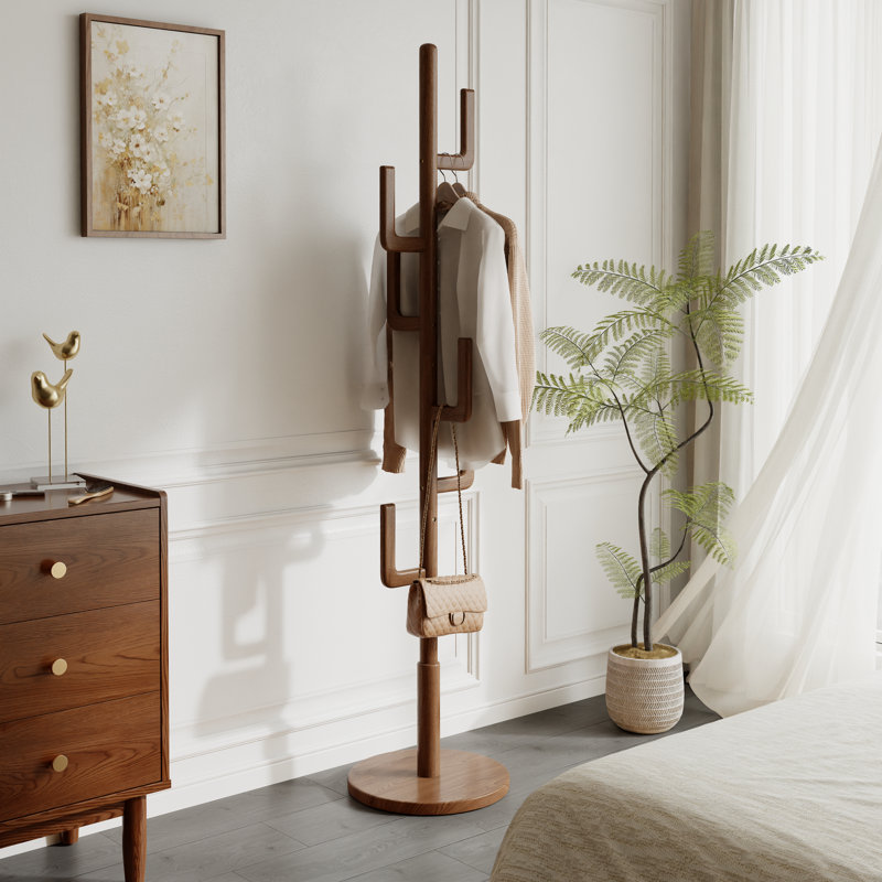 Portemanteau en bois massif avec 6 crochets, facile à assembler, idéal pour l'entrée, la chambre à coucher, le rangement des manteaux et des sacs.