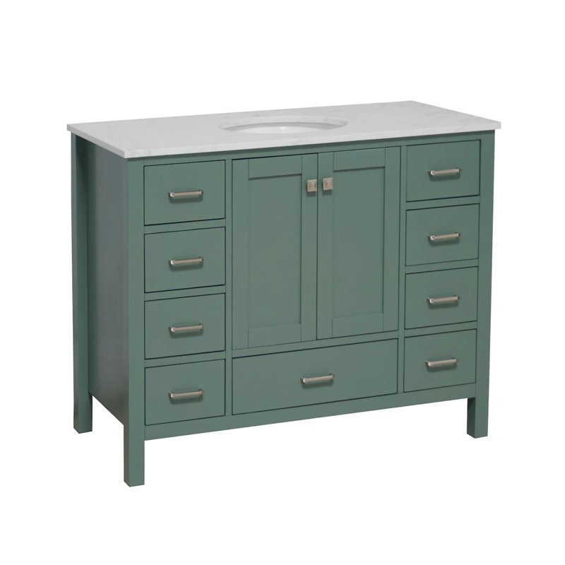 Ensemble de meuble-lavabo simple 48 po Claudett, Vert sauge, Carrara d'ingénierie