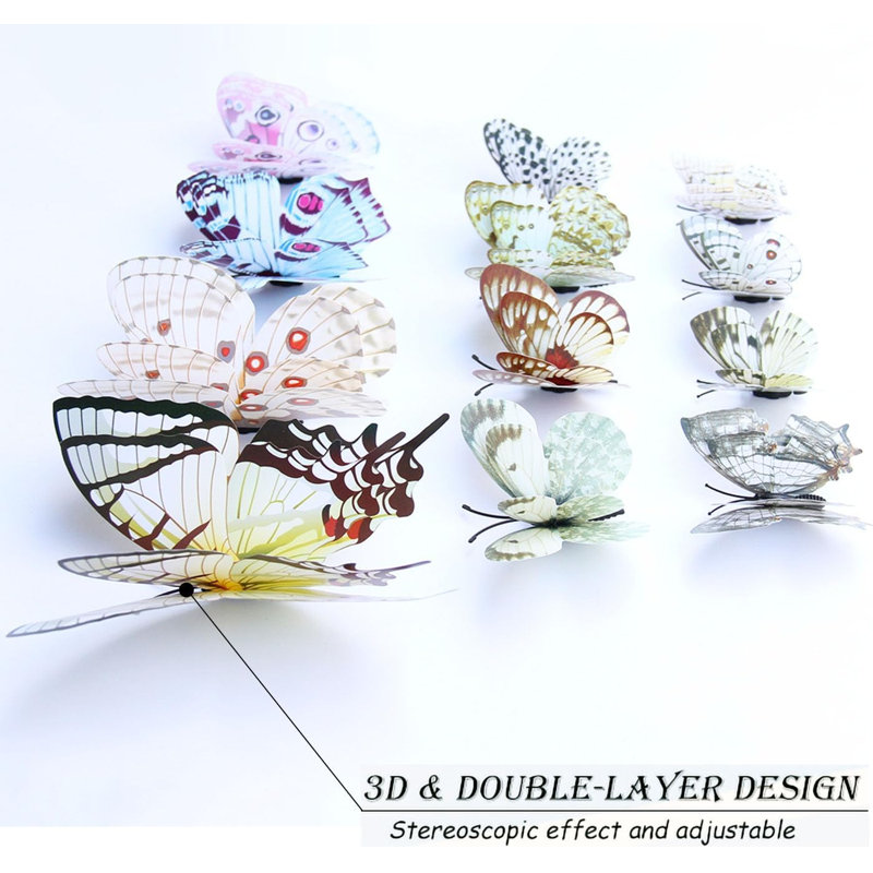 Ensemble de 24 autocollants muraux papillons blancs 3D aimantés