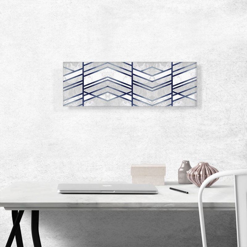 «Blue Lines on White Gray», reproduction d'art sur toile tendue, H 12 po x l 36 po x 1,5 po