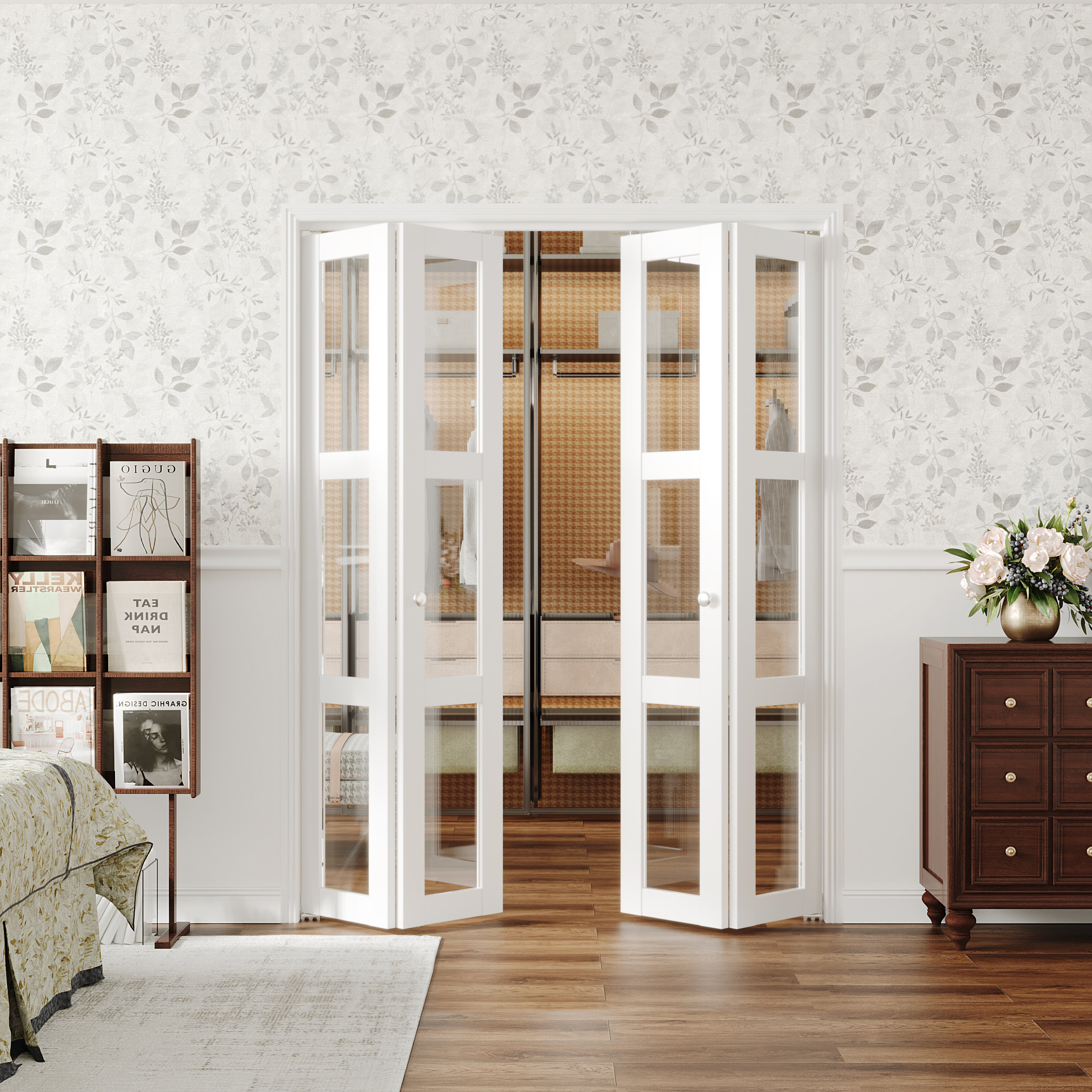 CHIC MODE 3 Lite Transparent Glassed Design Bifold Interior Door With