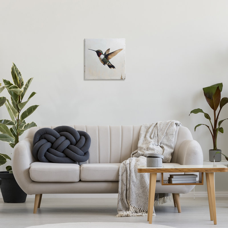 Colibri sur toile rustique vieillie, design par Creative Studio, H 17 po x l 17 po