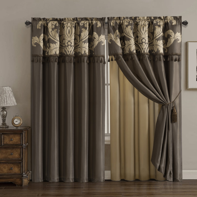 Royale Room Darkening Curtain Pair, Coffee/Gold