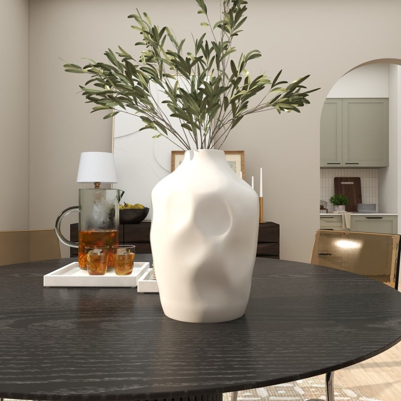 Stoneware Table Vase, 13.75" H x 9.15" W x 9.15" D, White
