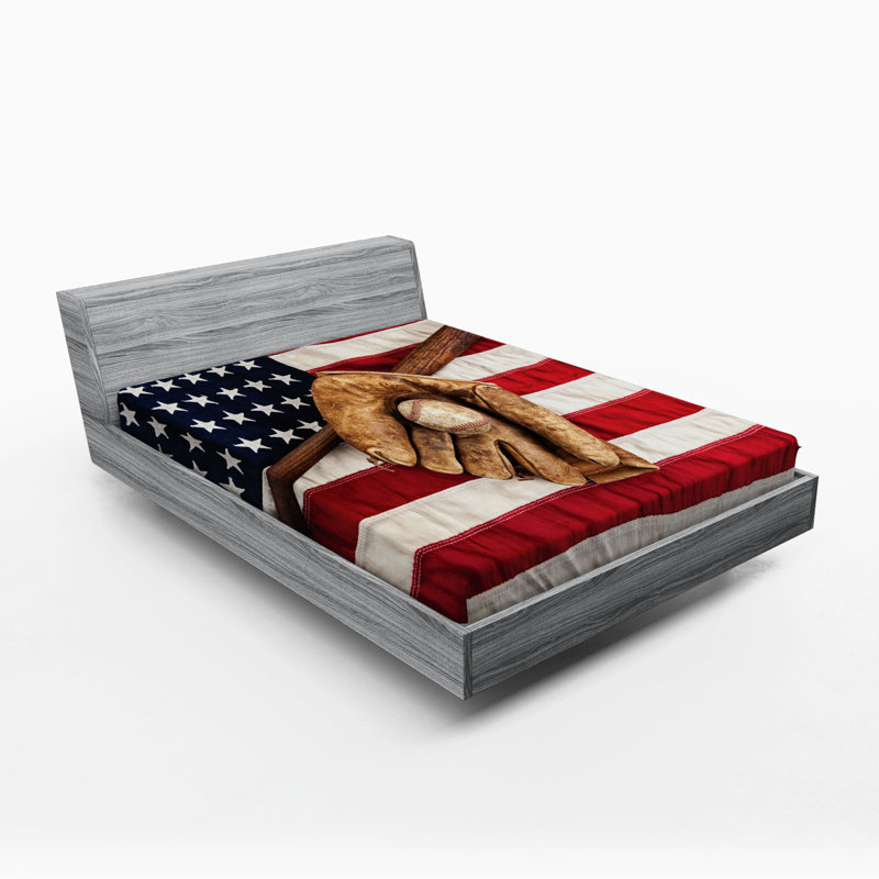 Baseball American Flag Microfibre Jersey Knit Fitted Sheet, European Kingsize (160 x 200cm)