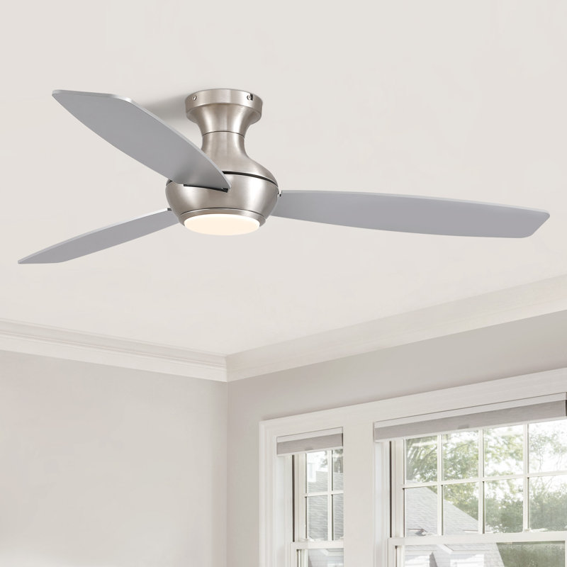 52''  3 - Blade Modern Dimmable Ceiling Fan with Remote Control and LED Light, Nickel