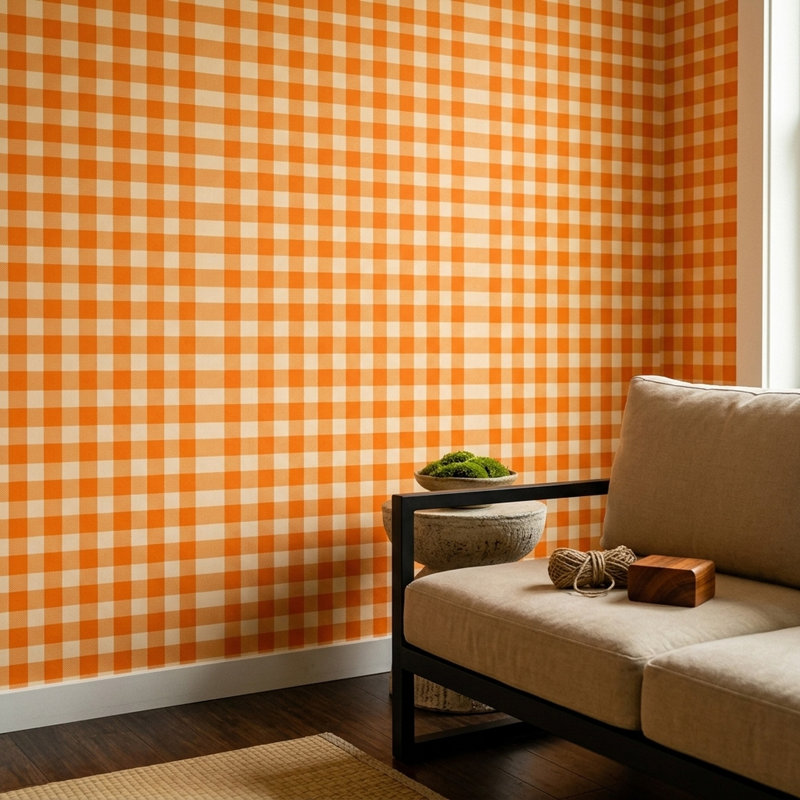 Nappe orange à carreaux orange, Peel and Stick