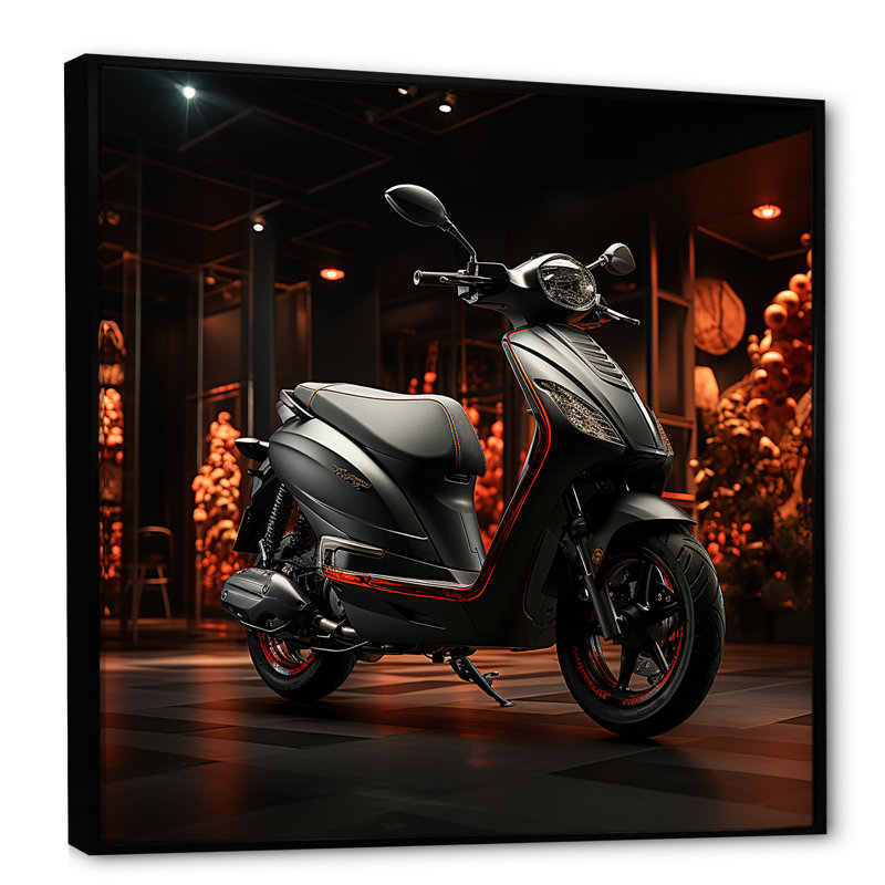 «Night Streets And Scooters IV», reproduction sur toile, Cadre flottant noir, H 16 po x l 16 po x P 1 po