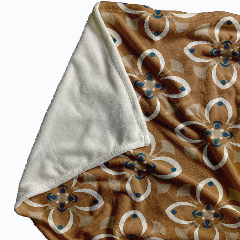 Jeté en molleton Trumpet Flower, Caramel (brun / blanc cassé), L 60 po x l 50 po