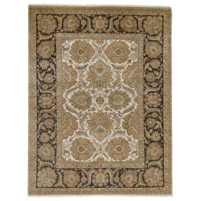 Tapis ivoire et noir noué à la main de haute qualité