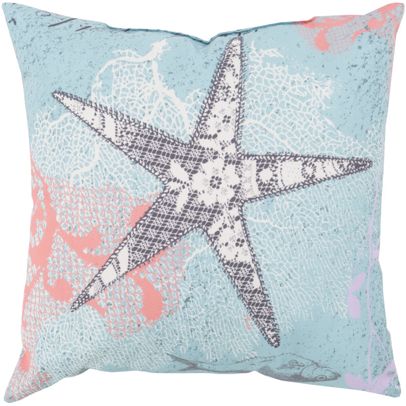 Rain Sweet Starfish Outdoor Throw Pillow, 18" H x 18" W x 4" D