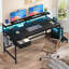 Petit bureau d'ordinateur de bureau à domicile avec prise de courant et support pour unité centrale, bureau de jeu avec support pour écran et lumières DEL-1337424943-1337424977