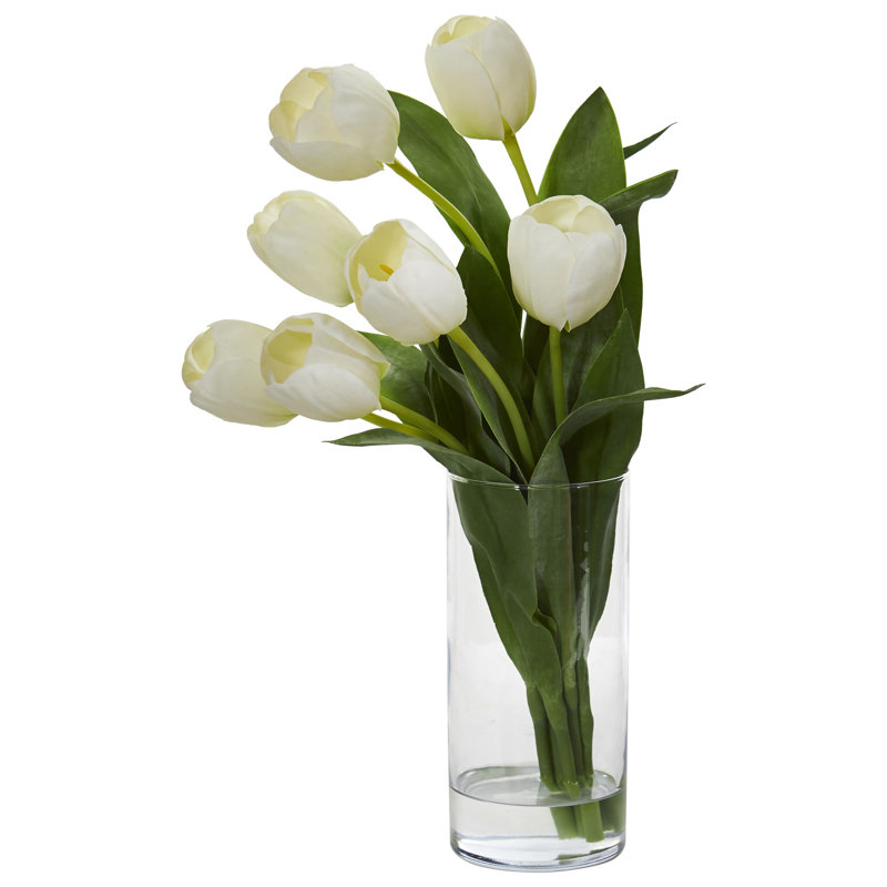 Arrangement floral à tulipes en vase, Blanc
