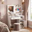 Coiffeuse de maquillage, bureau de maquillage avec miroir, coiffeuse avec 2 tiroirs et armoires, coiffeuse pour chambre à coucher