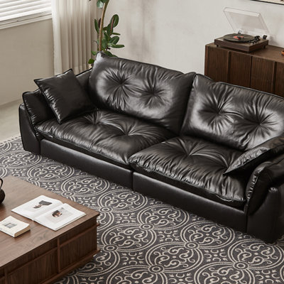 Black Genuine Leather Modular Sofa cushion couch