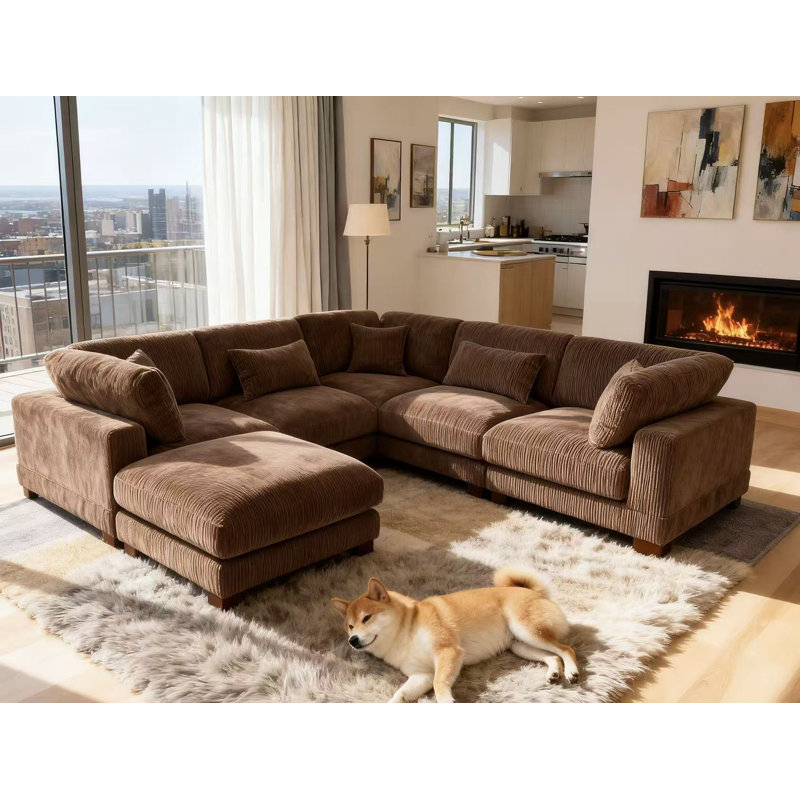 Canapé modulaire Middale, Velours côtelé brun foncé