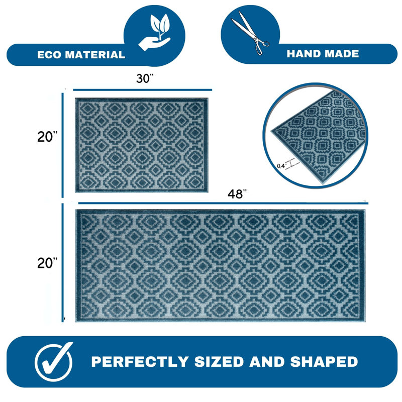Ludwick Floral Synthetic Water Resistant Anti-Fatigue Non-Skid Kitchen Mat, Rectangle 59" x 24" & 35" x 25"