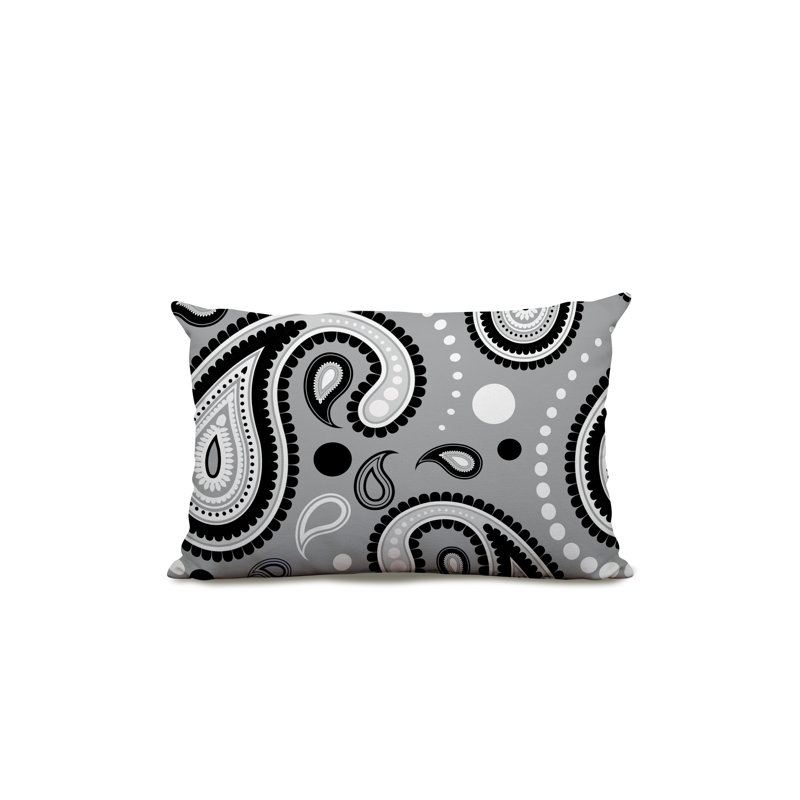 Paisley Outdoor Reversible Throw Pillow, Gray