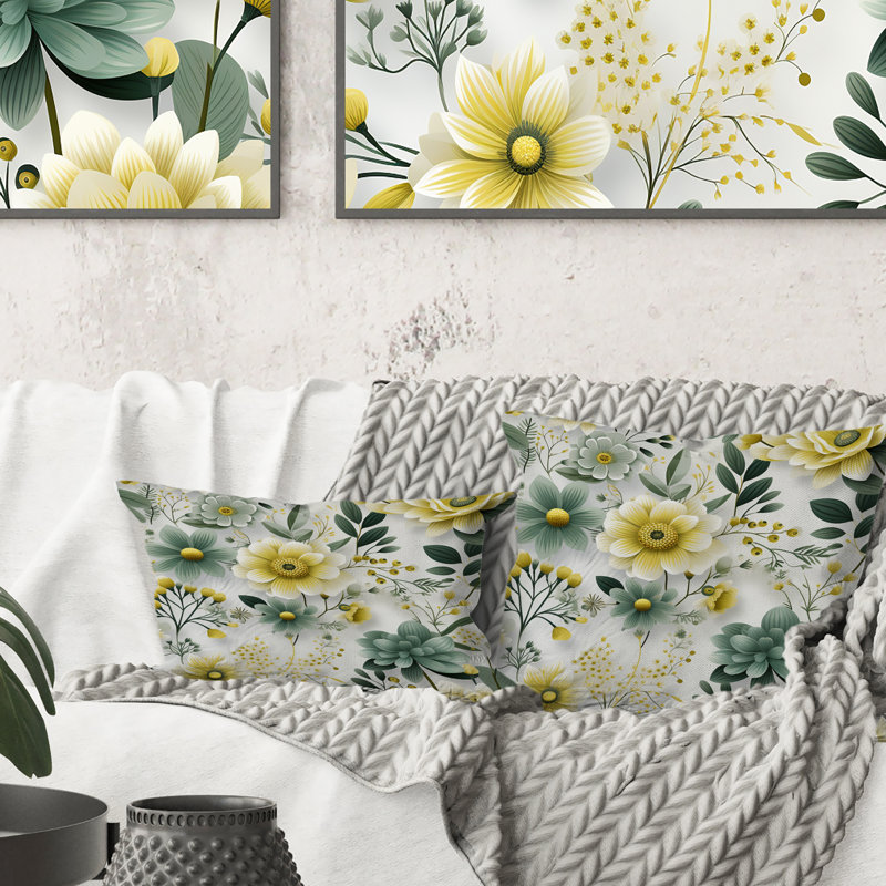 Motif floral vert chic Boho - Coussin décoratif imprimé floral, H 16 po x l 16 po