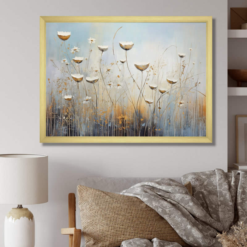 Beige Wildflowers Breeze IV sur toile, H 16 po x l 32 po x P 1 po, Cadre doré simple