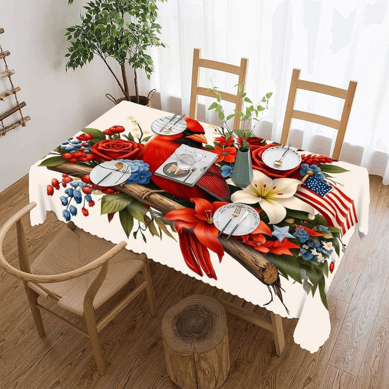 Housse de table festonnée à imprimé d'oiseaux festonnés, 60 x 120 pouces, fête de l'Independance et décoration quotidienne pour la maison