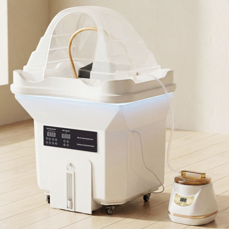 Professional Mobile Head Spa System with Thermostatic Waterfall & LED Therapy, 60L High-Capacity Tanks, for Salon and Spa Bed Scalp Care
