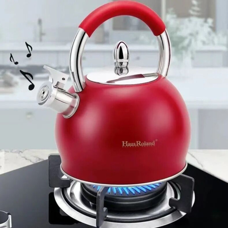 Bouilloire à sifflet en acier inoxydable de 18 pintes (18/10) Haus ROLAND, Rouge