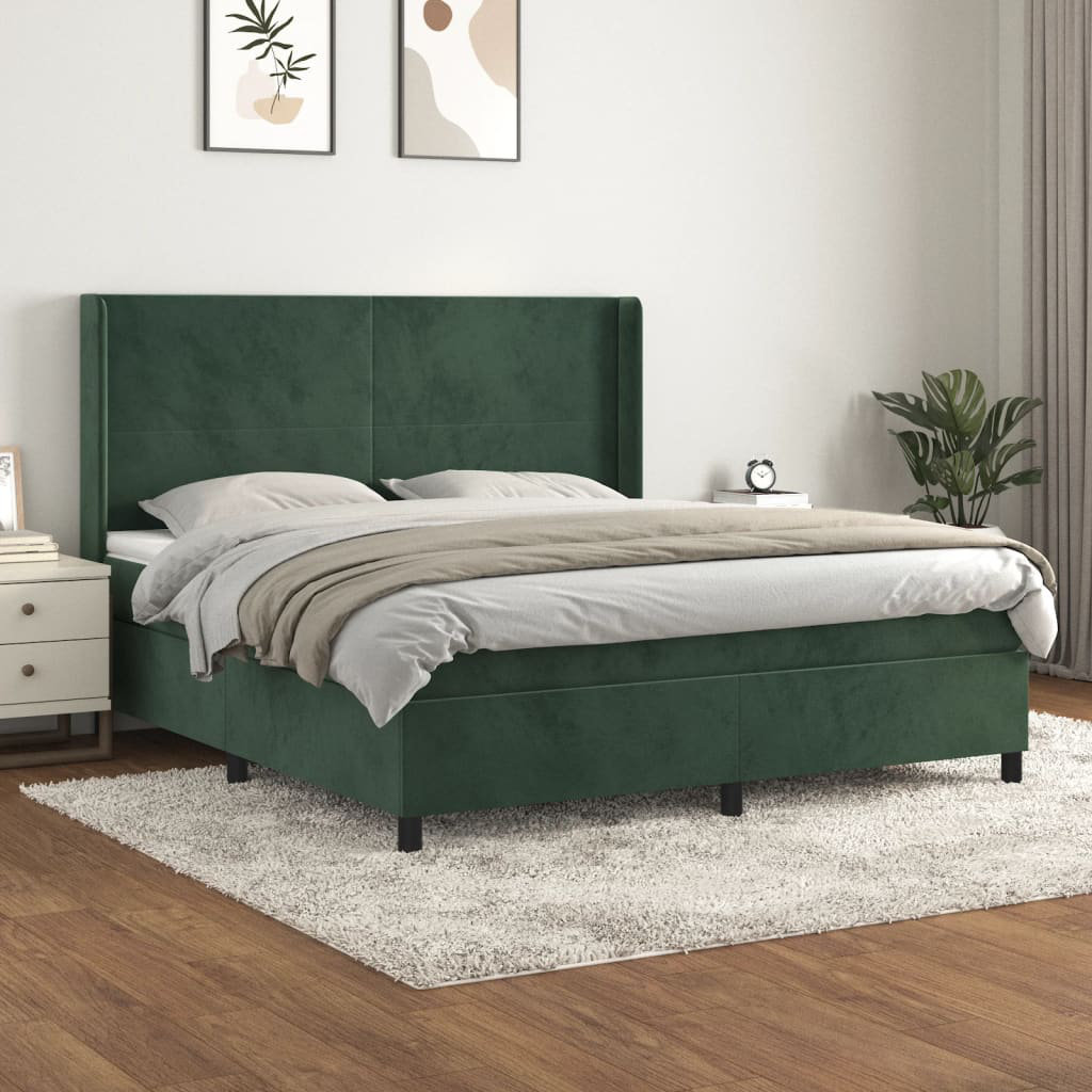 Vidaxl Boxspringbett Mit Matratze Dunkelgrün 160X200 Cm Samt