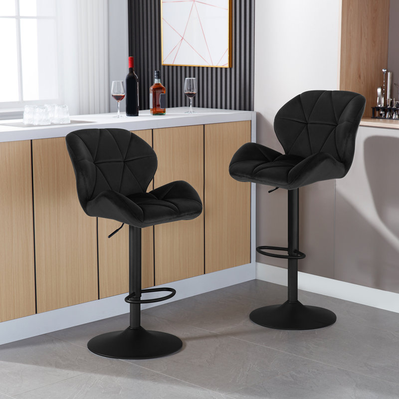 Dequavious Swivel Upholstered Adjustable Height Counter Stool with Metal Frame, Black