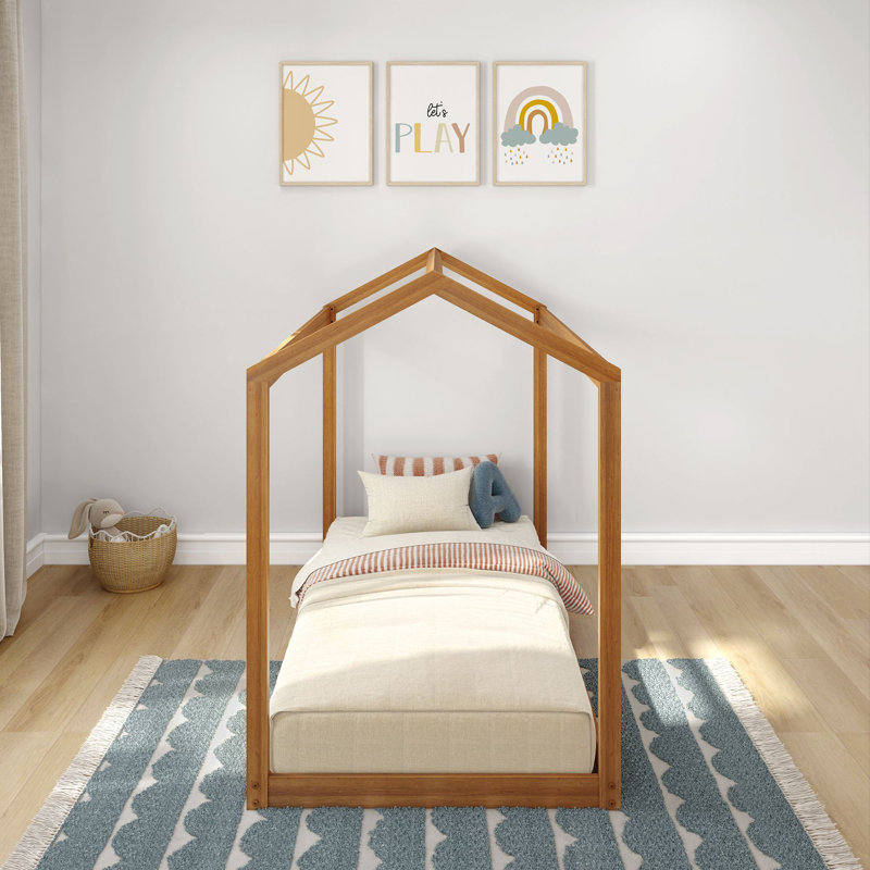 Annja Twin Solid Wood Four Poster Bed, Pecan