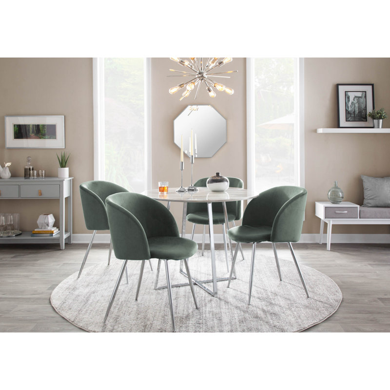 Terrance 18.5'' H Velvet Upholstered Parsons Chair, Chrome, Sage Green