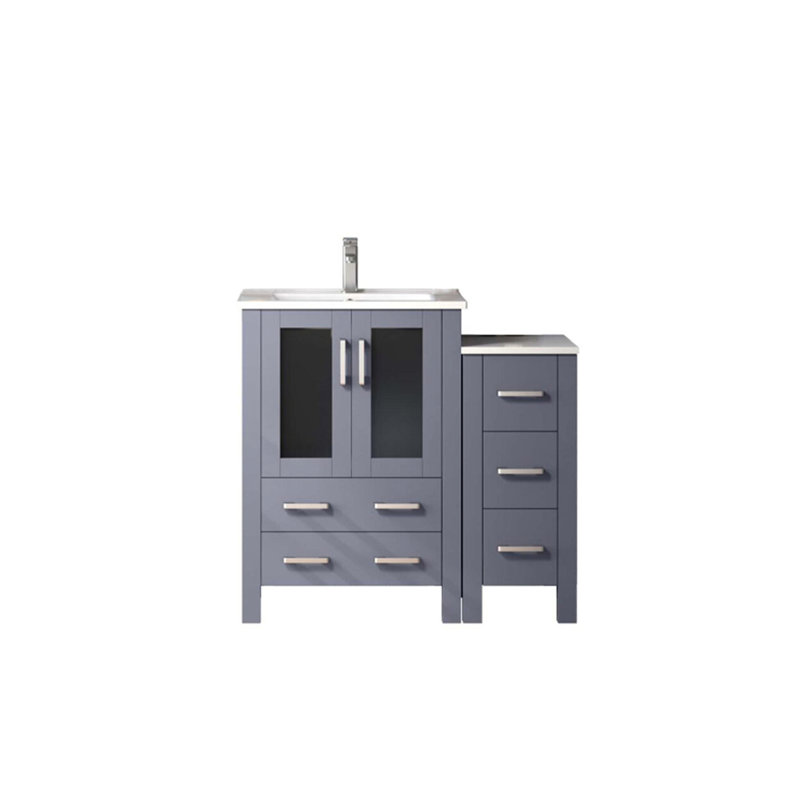 36 po L x P 18,25 gris foncé avec meuble-lavabo, comptoir en céramique blanche et robinet, comptoir à griffer et à fermeture en douceur - comptoir