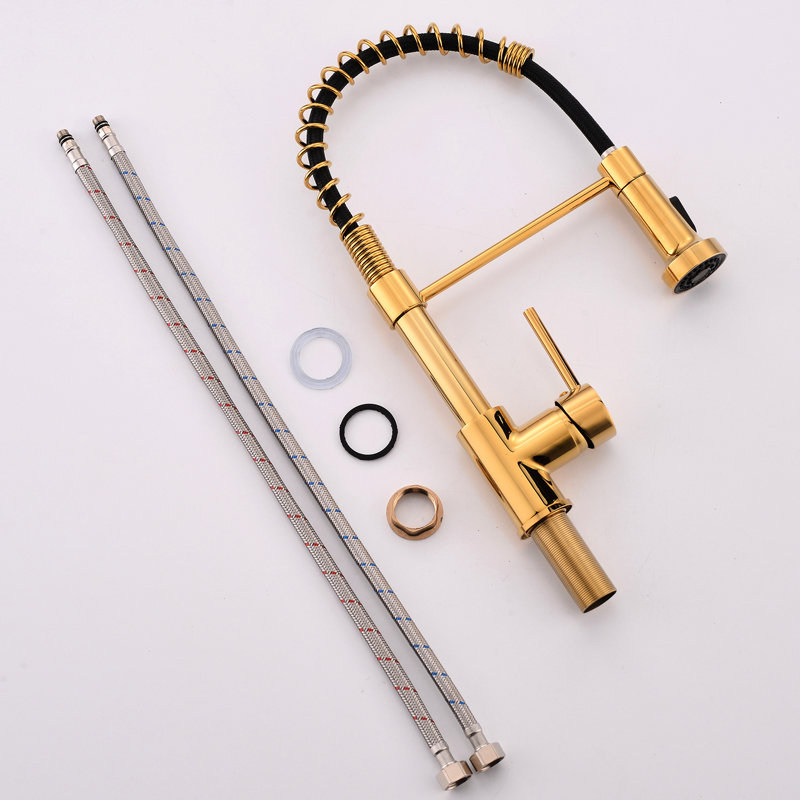 Robinet de cuisine rétractable en noir et or - fabrication en laiton pour une fiabilité, une fluidité de l'eau, une trousse d'installation facile, des éviers élégants et adaptés