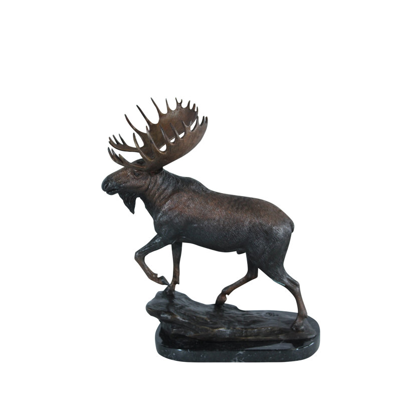 Sculpture en orignal marchant en bronze avec base en marbre 11 po x 4 po x H 13 po