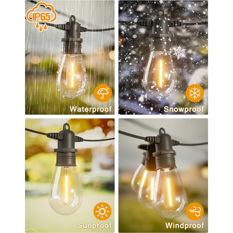 60FT Warm White LED Outdoor String Lights with Shatterproof Bulbs