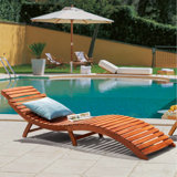 Judner 72" Long Acacia Foldable Single Chaise Lounger
