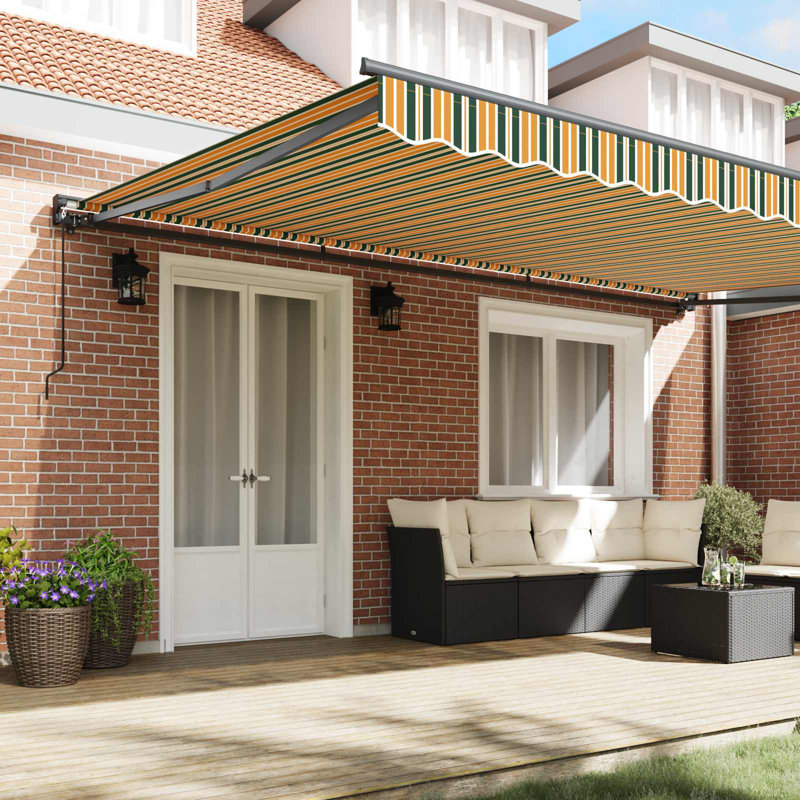 VidaXL Polyester Cover Retractable Patio Awning, 500cm W x 300cm D, Green/Yellow/Black