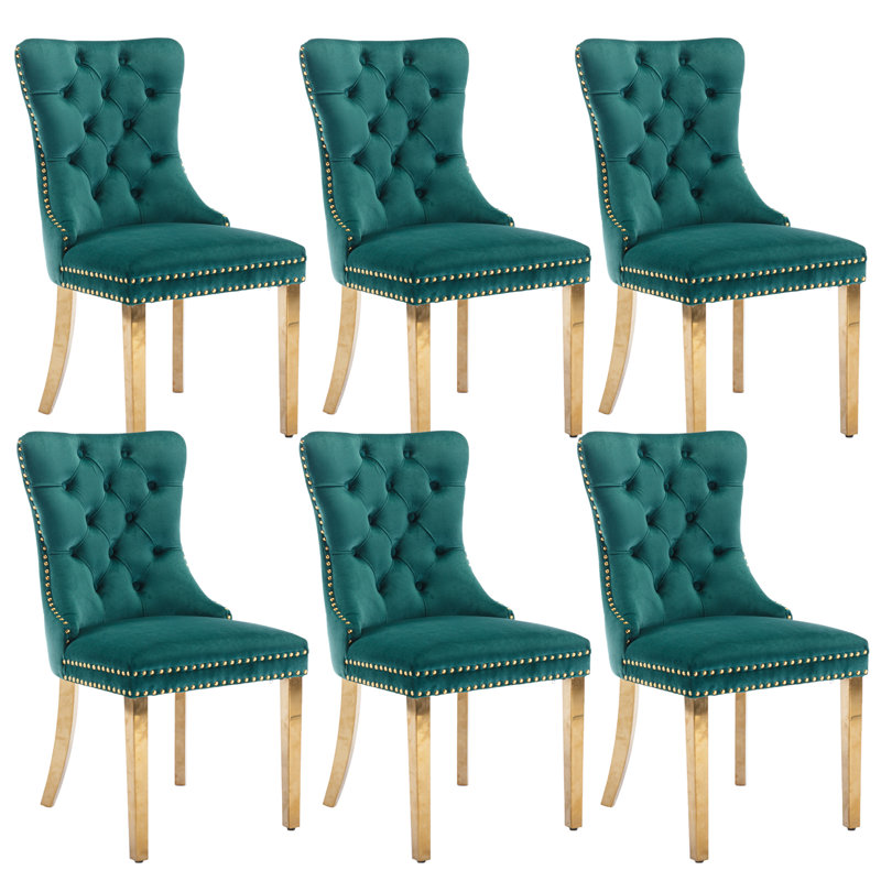 Chaise de salle à manger rembourrée en velours Johnfrancis, Or, Vert