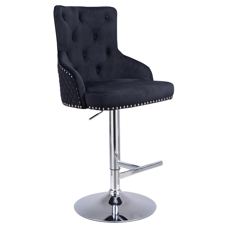 Provo Upholstered Adjustable Height Counter Stool with Metal Frame, Black