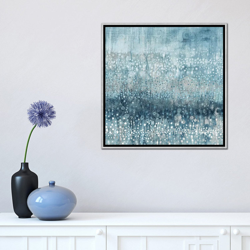 «Rain Abstract IV Blue Silver» par Danhui Nai - reproduction d'art, Pas de tapis, H 18 po x l 18 po x 1,5 po