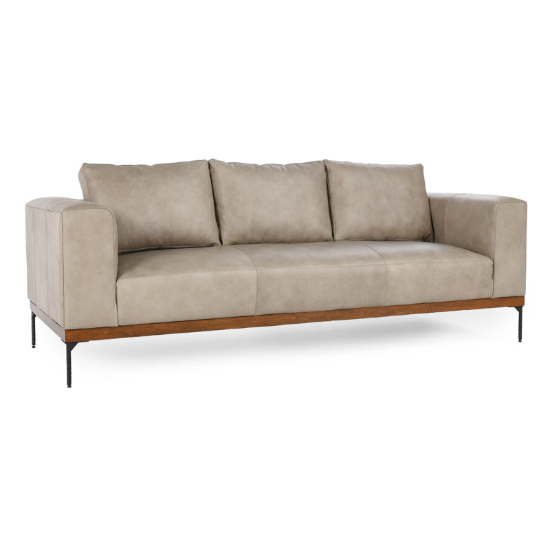 Bentley 95'' Leather Match Square Arm Sofa, Gray Leather Match
