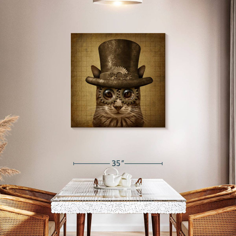 Corbeau rétro, chat Steampunk, H 36 po x l 36 po