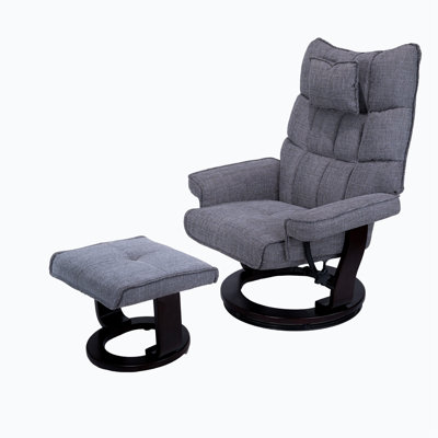 8-Point Massage Recliner with Ottoman, Heated Chenille Fabric  Reclining Chair, Bent Wood  Base, Indoor Lounge TV Chair with Footrest for Living Room and Bedroom, Grey