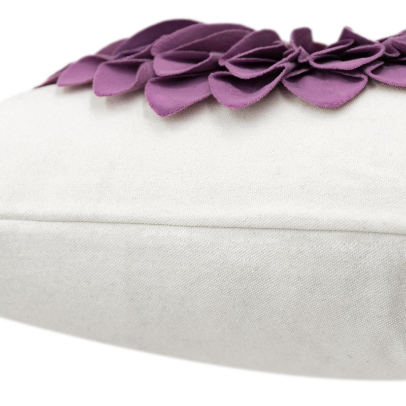 Appliqued Floral Accent Pillow Cover Sunflower Decorative Throw Pillow Case 18in, Purple/White