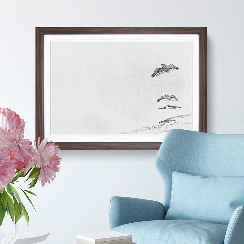 Pelican Formation in Abstract - Picture Frame Painting Print, 48cm H x 65cm W x 2cm D, Walnut Framed