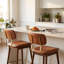 Ensemble de 2 tabourets de bar de 66 cm (26 po) de hauteur comptoir, tabourets de cuisine modernes en bois massif avec dossier, style milieu du siècle, revêtement en similicuir brun