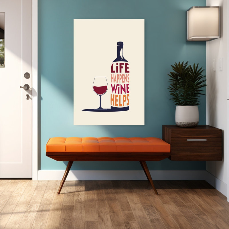 Art mural moderne minimaliste Life Happens Wine Helps, H 48 po x l 32 po